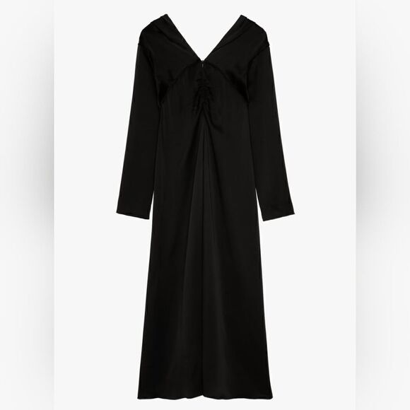 Zara Studio Ruched pleat Long Dress Limited Edition V-neck long flared sleeves - Picture 12 of 16